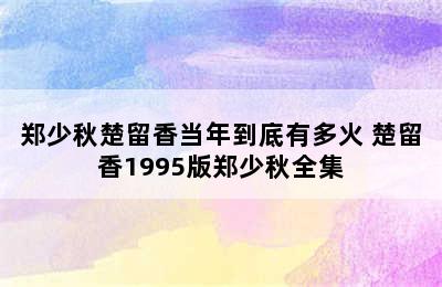 郑少秋楚留香当年到底有多火 楚留香1995版郑少秋全集